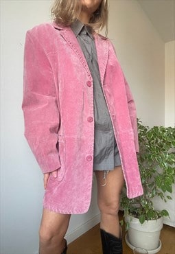 Vintage Suede Leather Pink Midi Jacket