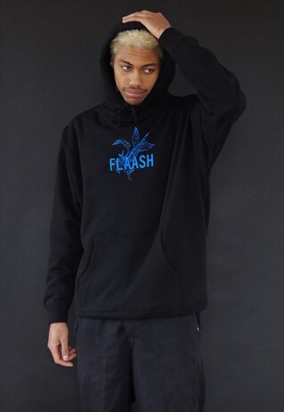HOODIE IN BLACK WITH LOFI BOTANICAL FLOWER DESIGN