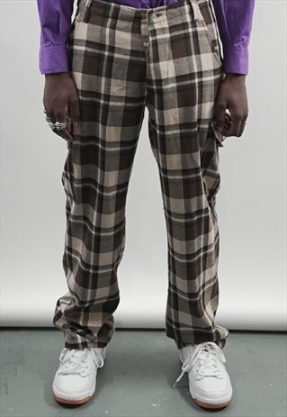 VINTAGE 90'S DARK BROWN TARTAN UTILITY TROUSERS