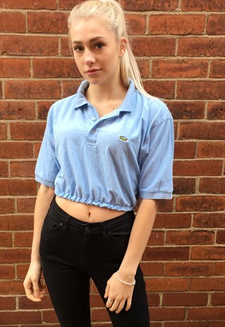 VINTAGE LACOSTE POLO T-SHIRT CROPPED 8 10 BABY BLUE 90S