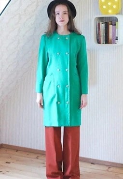 Bright green long double breasted vintage jacket