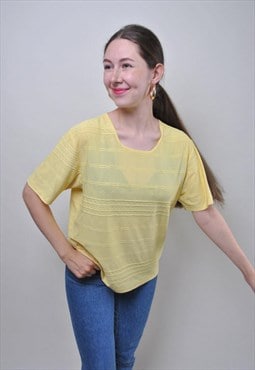 Yellow transparent blouse, embroidered blouse, vintage 