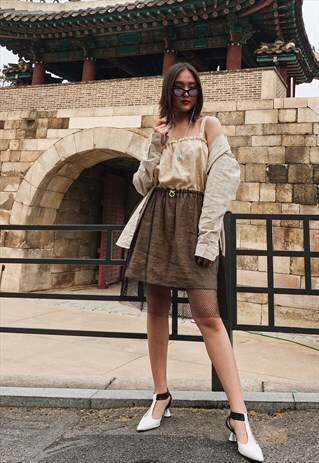 BIO-LINEN CROPPED DRESS WITH MESH