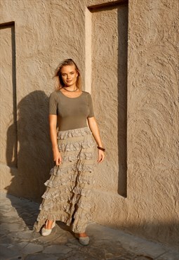 Long Ruffled Khaki Green Summer Dress