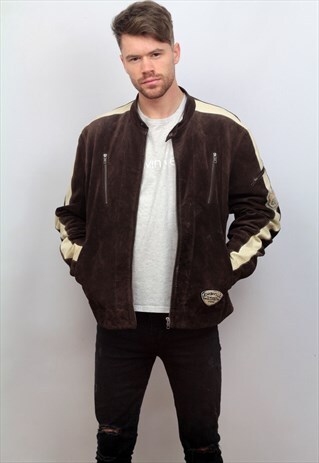 1990'S VINTAGE SUEDE BIKER JACKET IN BROWN