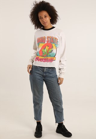 VINTAGE CHAMPION PRINTED OHIO STATE CROPPED SWEATSHIRT