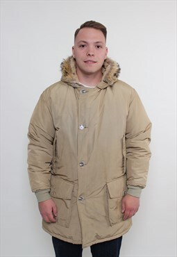 90s Woolrich puffer jacket, vintage military style beige 