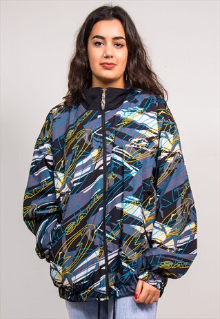 VINTAGE 90'S GREY CRAZY PATTERN TRACKSUIT JACKET