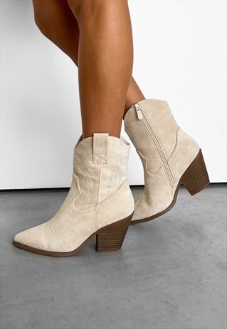 JESSE Western Cowboy Boots - Beige