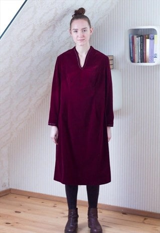 Dark red burgundy soft vintage velour dress