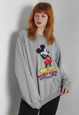 Vintage Disney Womens Sweatshirt Embroidered - Grey - Hole