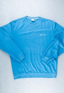 90s Champion Blue Embroidered Minimal Logo Sweatshirt - B249