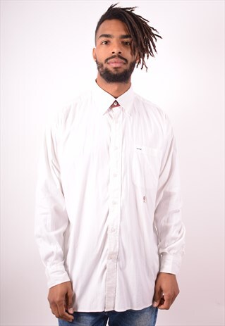 TOMMY HILFIGER MENS VINTAGE SHIRT LARGE WHITE 90S