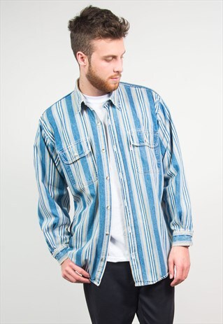 VINTAGE LEVIS DENIM SHIRT BLUE STRIPED