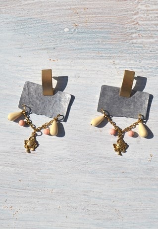 UNIQUE HANDMADE HAMMERED ALUMINUM/METALLIC GOLD EARRINGS