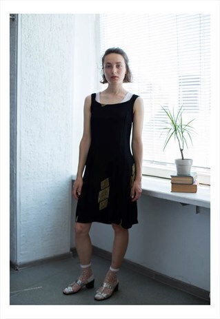 VINTAGE 80'S BLACK MINI PATTERNED DRESS