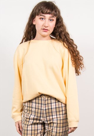 VINTAGE 90'S PASTEL YELLOW LONG SLEEVE PLAIN SWEATSHIRT