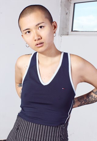 VINTAGE TOMMY HILFIGER NAVY CROPPED SPORTS VEST