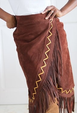 Suede fringed skirt