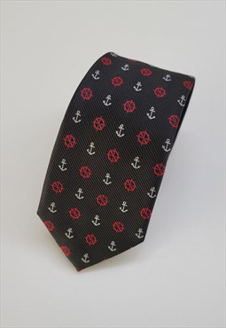 Black Anchor Pattern Tie in Black color