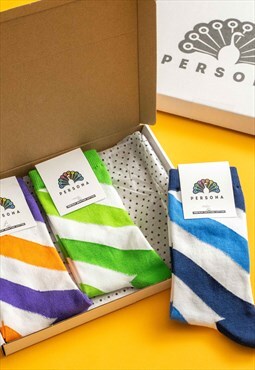 Blue, green and orange striped Egyptian cotton sock gift set