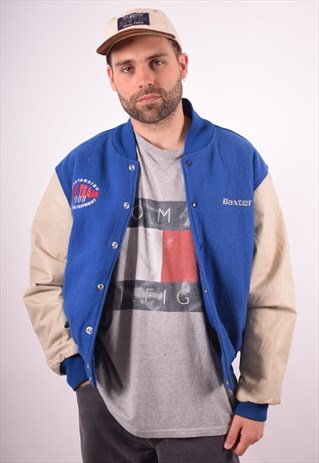 MENS VINTAGE BOMBER JACKET LARGE BLUE 90S