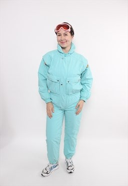 90s Colmar one piece ski suit, vintage light blue snowsuit