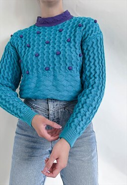 Vintage 90s Drop Shoulder Multi Knitted Pom Pom Jumper S/M