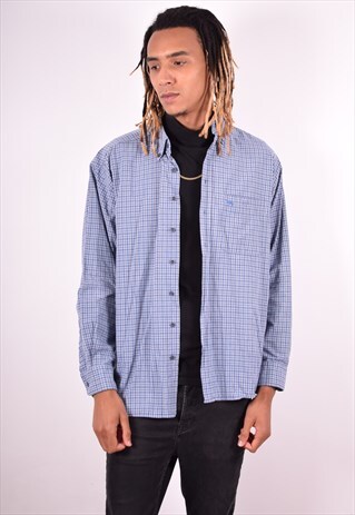CAMEL MENS VINTAGE SHIRT LARGE BLUE CHECK 90S