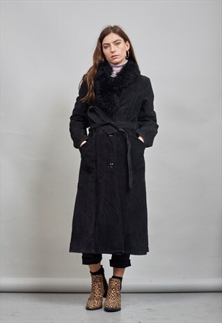 VINTAGE BLACK CLASSIC MAXI 70'S SHEEPSKIN COAT