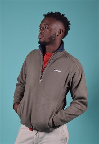 VINTAGE BERGHAUS BROWN EMBROIDERED FLEECE JUMPER