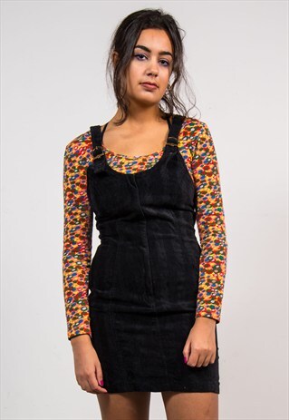VINTAGE 90'S BLACK STRIPED FENDI VELVET PINAFORE STYLE DRESS