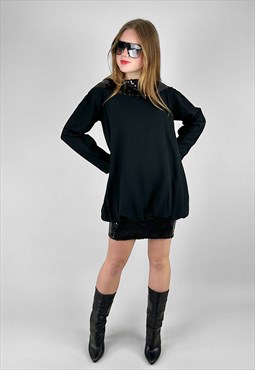 80's Vintage Long Sleeve Sequin Black Mini Dress