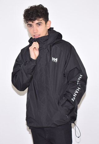 VINTAGE 90S BLACK HELLY HANSEN RAIN JACKET