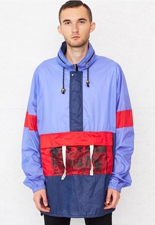 VINTAGE PURPLE RED WINDBREAKER PULLOVER JACKET