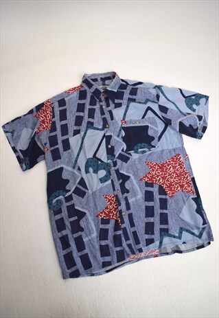VINTAGE 90S GREENVILLE BLUE SHAPES SHIRT