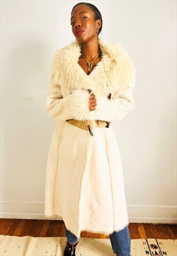 Vintage Penny Lane Faux Fur Coat Size L Boho Y2K 70s