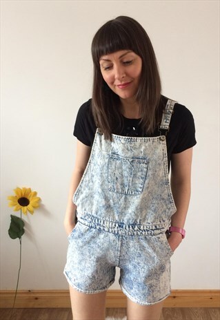 VINTAGE 80'S LIGHT BLUE STONE WASHED WORKWEAR DUNGAREE SHORT
