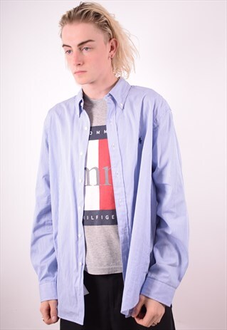 RALPH LAUREN MENS VINTAGE SHIRT XL BLUE STRIPES 90S