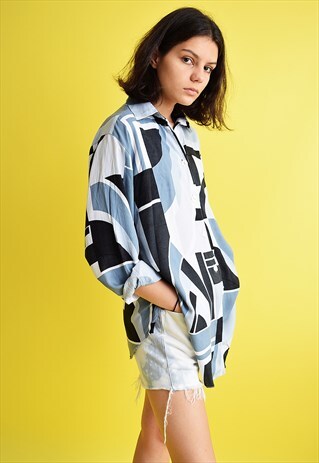 90'S RETRO MONOCHROME ABSTRACT PATTERN OVERSIZED SHIRT TOP