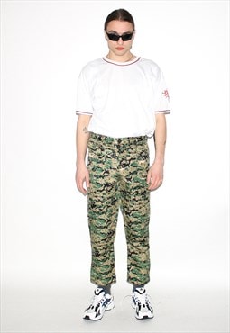 Vintage 90s pixelated forest camo cargo trousers in green