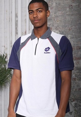 VINTAGE LOTTO LOGO 1/4 ZIP POLO SHIRT WHITE
