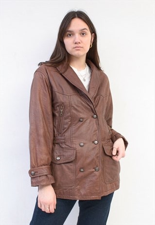 VINTAGE WOMEN'S S M SOFT LEATHER JACKET COAT BOMBER BROWN