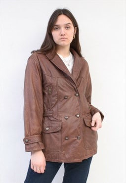 Vintage Women's S M Soft Leather Jacket Coat Bomber Brown