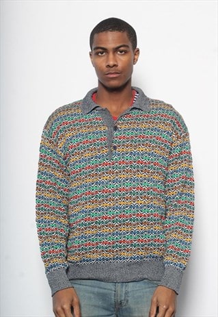 VINTAGE MISSONI BUTTON UP PATTERN POLO NECK JUMPER