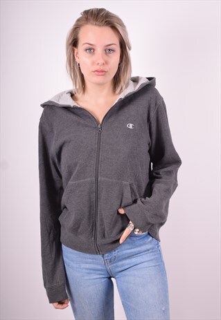 CHAMPION WOMENS VINTAGE HOODIE JACKET XL GREY 90'S