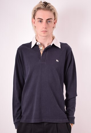 BURBERRY MENS VINTAGE JUMPER SWEATER SMALL BLUE 90S