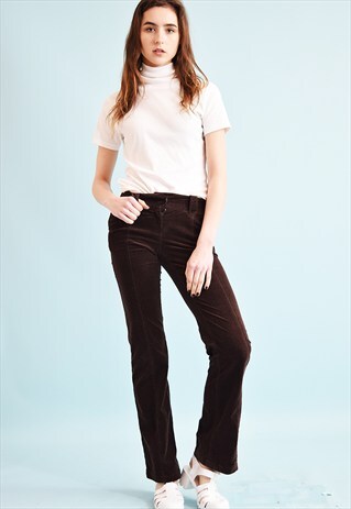 90'S RETRO CORDUROY LOW WAIST FLARE TROUSERS