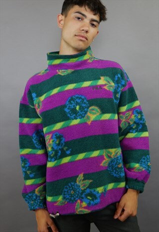 90'S GREEN & PURPLE FUNKY PATTERNED FILA FLEECE