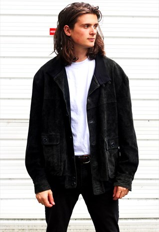 1980'S VINTAGE BLACK SUEDE BOMBER JACKET